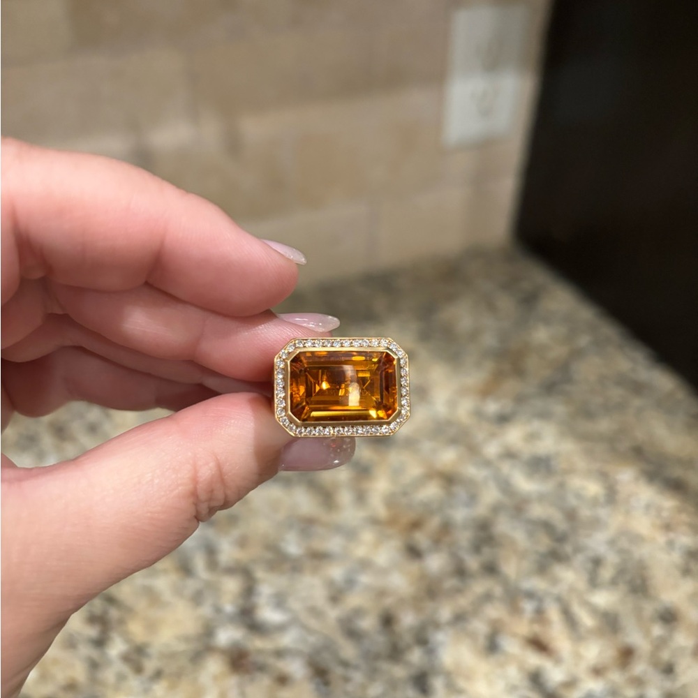 David Yurman Novella Statement Ring 18K Yellow Gold with Madeira Citrine, Size 8